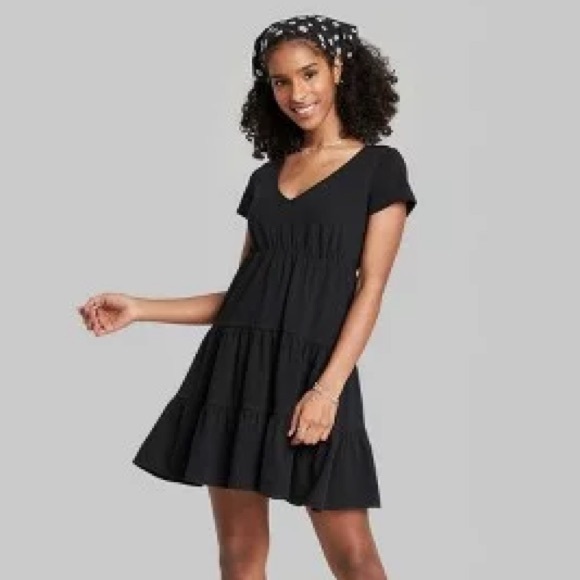 Wild Fable Black Short Sleeve Tiered Knit Babydoll Dress - Picture 7 of 8